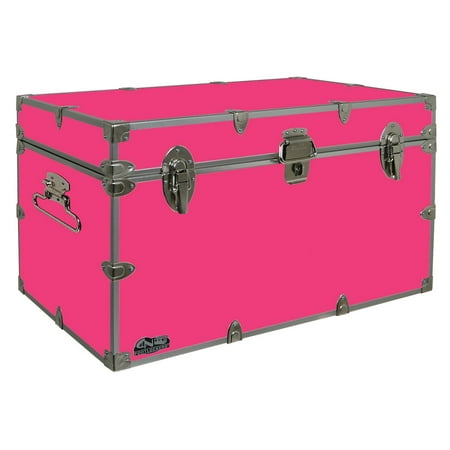 Large Grey Wicker Storage Trunk C&N Footlockers Graduate Storage Trunk - Large College Dorm Chest - Durable with Lid Stay - 32 x 18 x 18.5 Inches - Hot Pink ()