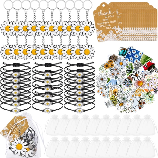 Set Tuanse para regalo de fiesta, 130 unidades, llaveros y pulseras con forma de margarita