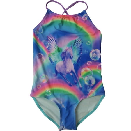 Girls Raibow Bubbles Pegasus Unicorn Horse Swimming Suit Flying Pony 1PC 14