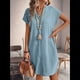 thumbnail image 5 of Vestido de para Mujer, Verano, Informal, Corta, Cuello en V, Midi, Abotonado, Camisero. Lago Azul L, 5 of 7
