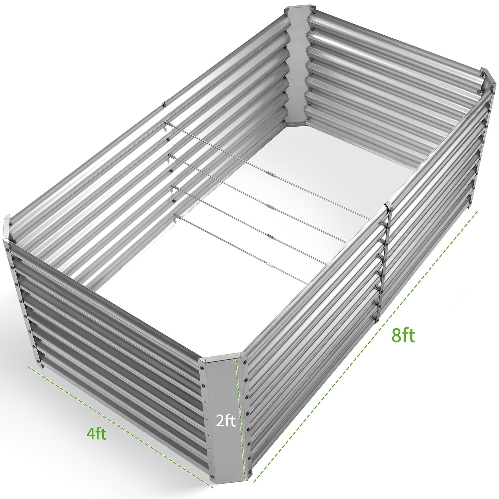 Land Guard 8x4x2ft Raised Rectangle Garden Beds Outdoor,Galvanized Metal Planter Box for Vegetables,Starlight Silver