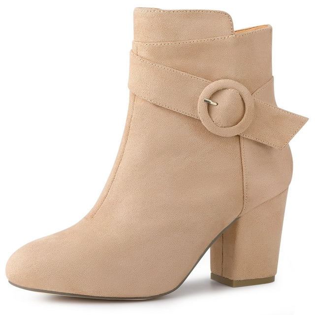Unique Bargains Women's Round Toe Chunky Heel Zip Heeled Boots Ankle Booties