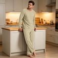 thumbnail image 6 of Dwelliawo Mens Pajama Set Pjs Sleepwear Lightweight Long Sleeve Pajama Top Elastic Waist Long Pants Soft Comfy Loungewear With Pocket Khaki XL, 6 of 6