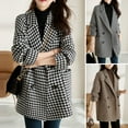 thumbnail image 2 of Women's Lapel Jacket Houndstooth Tweed Blazer Coat Vintage Long Sleeve Medium Length Coat for Autumn Winter Daily Wear Work, 2 of 8