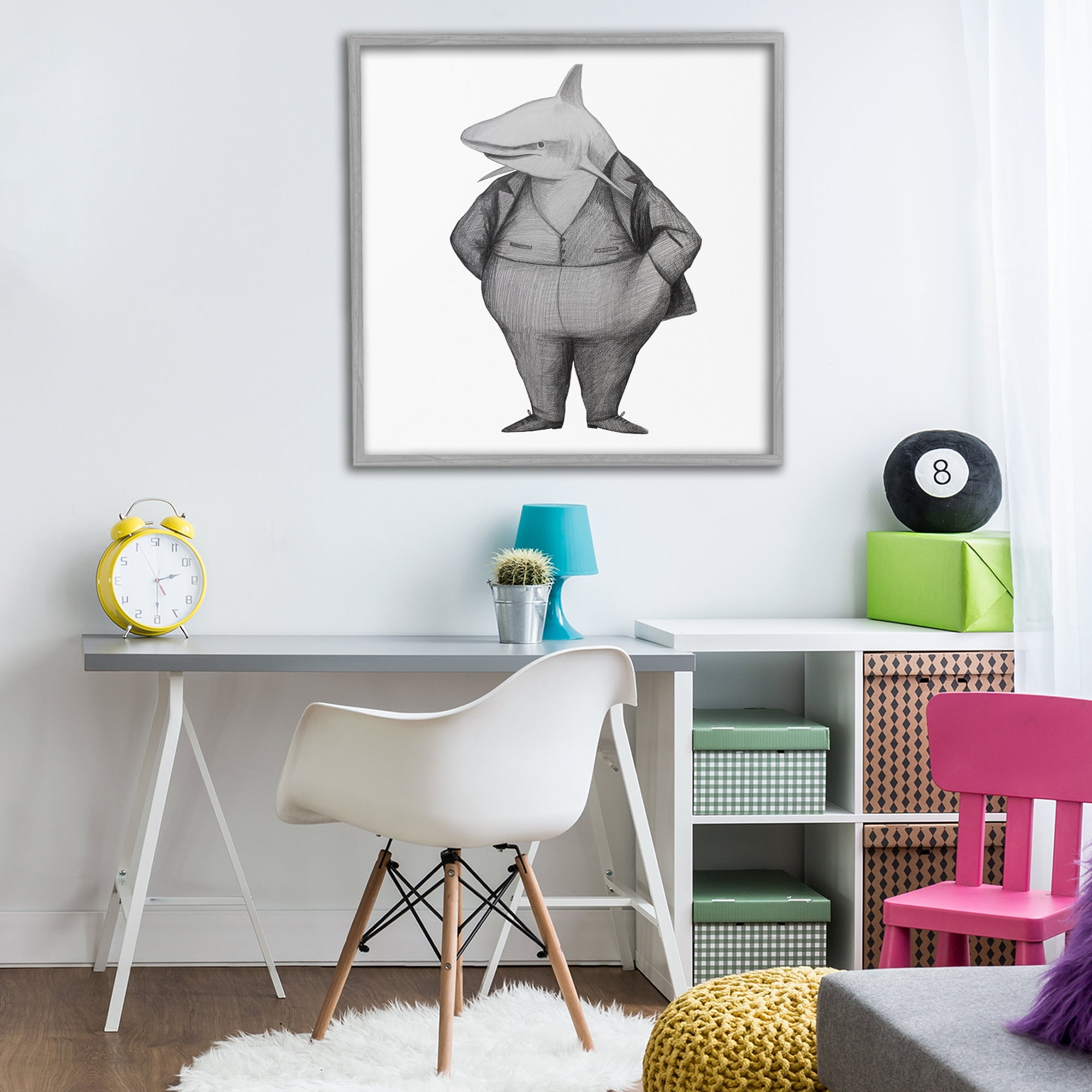 Stupell Industries Shark In Suit Drawing Gray Framed Giclee Art, design by Violeta Vollmer