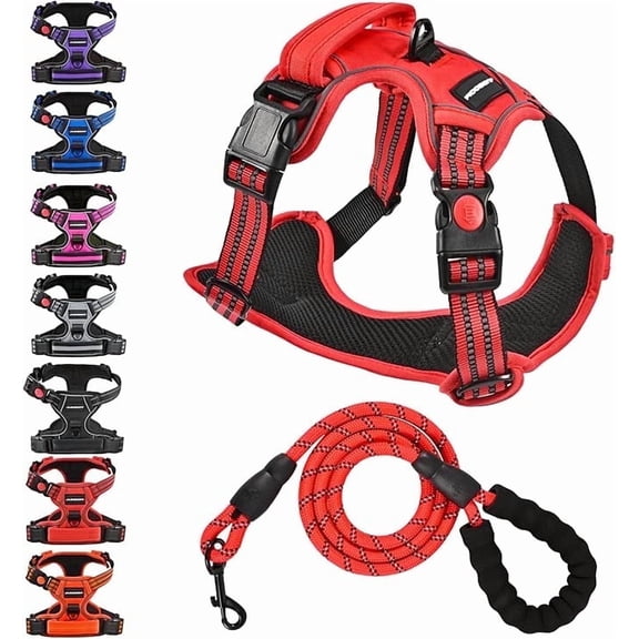 No Pull Dog Harness with A Free Heavy Duty 5ft Dog Leash, Adjustable Soft Padded Dog Vest, Reflective No-Choke Pet Oxford Vest with Easy Control Handle for Small and Large Dogs (Red, Small)