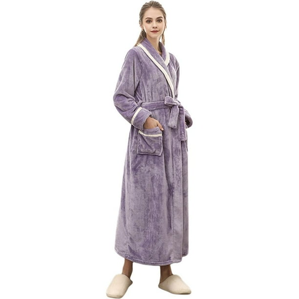 Womens Long Robe Soft Plush Plus Size Warm Comfy Bathrobe for Ladies