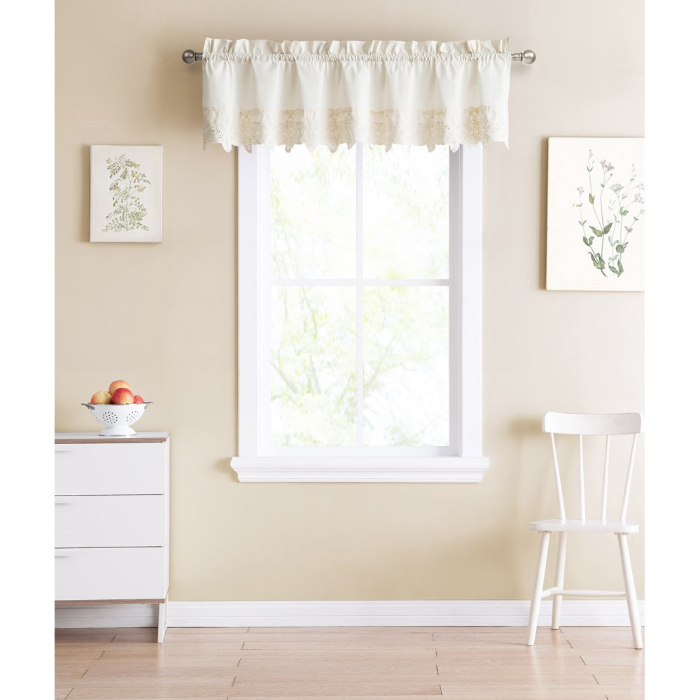 Shabby Chic Ivory Window Curtain Valance with Floral Doily Die Cut Out