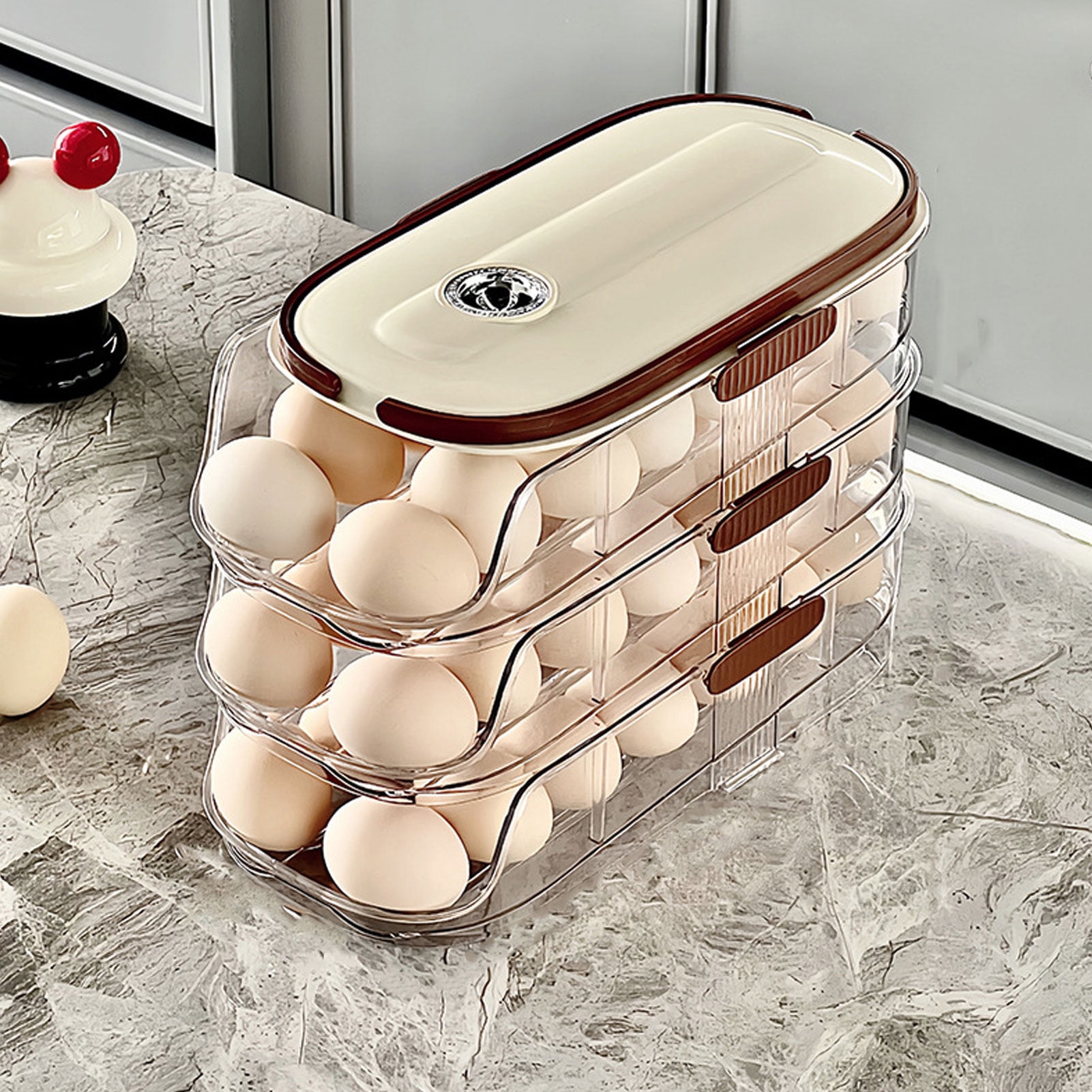 Egg Storage Container, Egg Organizer 3 Layer Carrying Handle  For Refrigerator