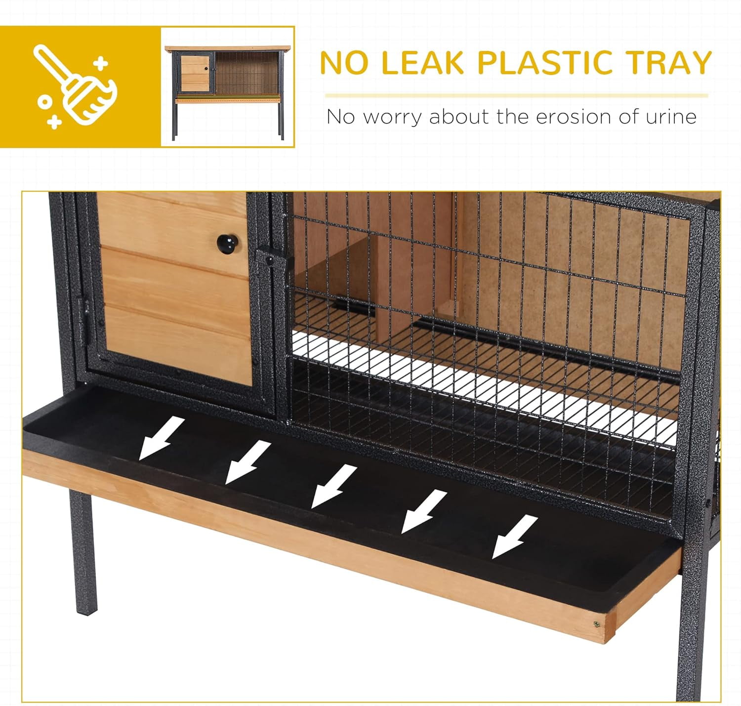 Rabbit Hutch Elevated Bunny Cage Small Animal Habitat with Metal Frame, No Leak Tray, Metal Wire Pan, Openable Water-Resistant Asphalt Roof for Rabbits, Chickens, Ducks, Indoor/Outdoor Natural