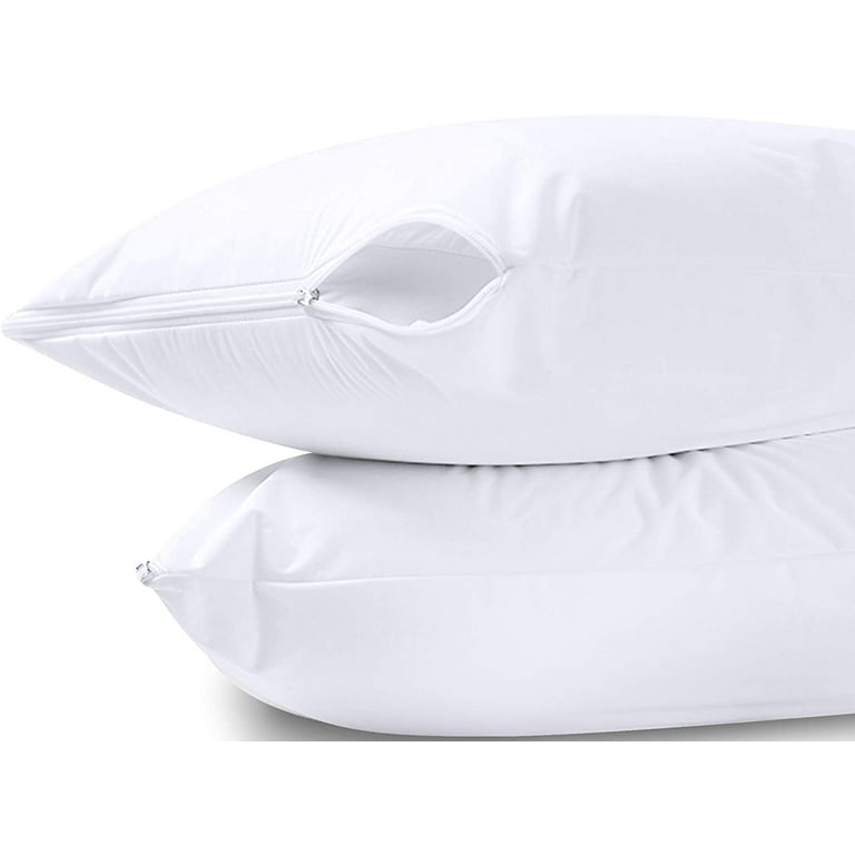 Waterproof Pillow Protector Zippered 2 Pack Standard Size 20 x 26 inch Pillow Protector Pillow Covers Encasement Pillow Case White