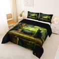 thumbnail image 2 of Manfei Vintage Oil Witch King Size Comforter Sets 3pcs, Spooky Black Cat Happy Halloween Comforters King Size, Dark Green Brown,Black Reversible,1 Comforter and 2 Pillowcases, 2 of 6