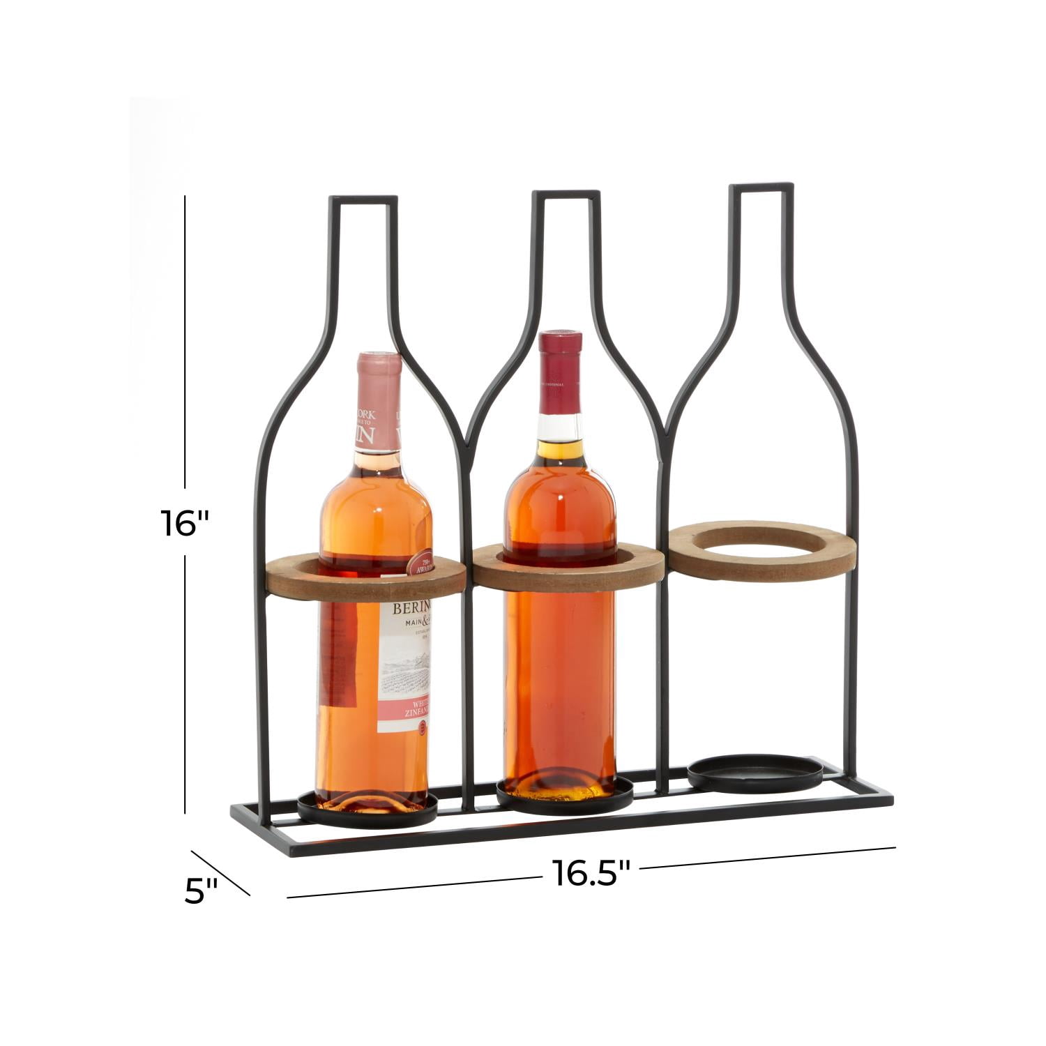 DecMode 17" x 16" Black Metal Bottle Shaped 3 Bottles Wine Holder, 1-Piece