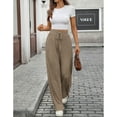 thumbnail image 6 of Cogild Womens Pants Ribbed Knit Wide Leg Solid Color Pants for Womens with Drawstring Waist for Comfort and Style, 6 of 8