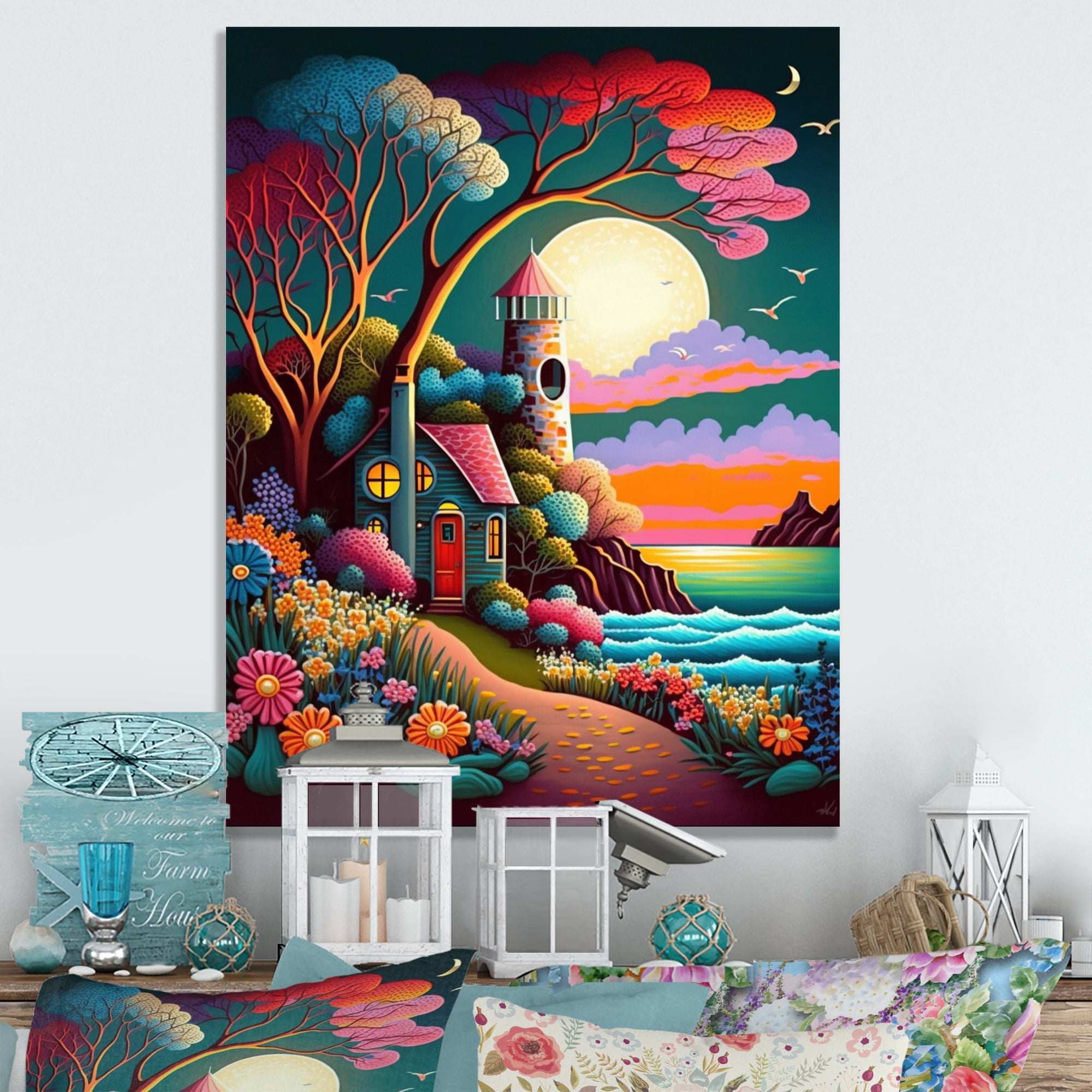 Designart Full Moon In Modern Vector Style II Canvas Wall Art