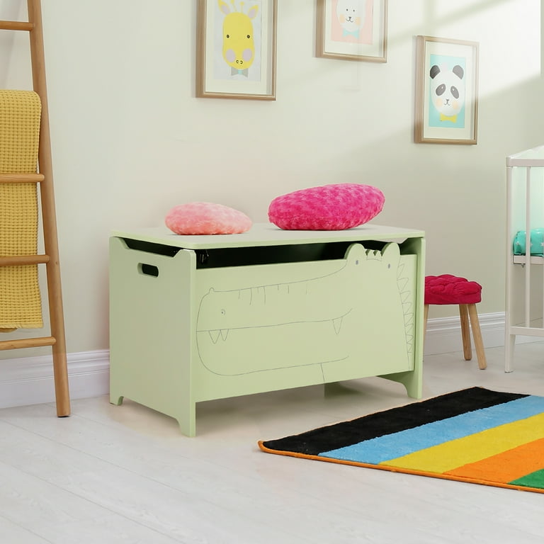 Costway Babyjoy Kids Toy Box Wooden Flip-Top Storage Chest Bench w/ Cushion Safety Hinge Gray