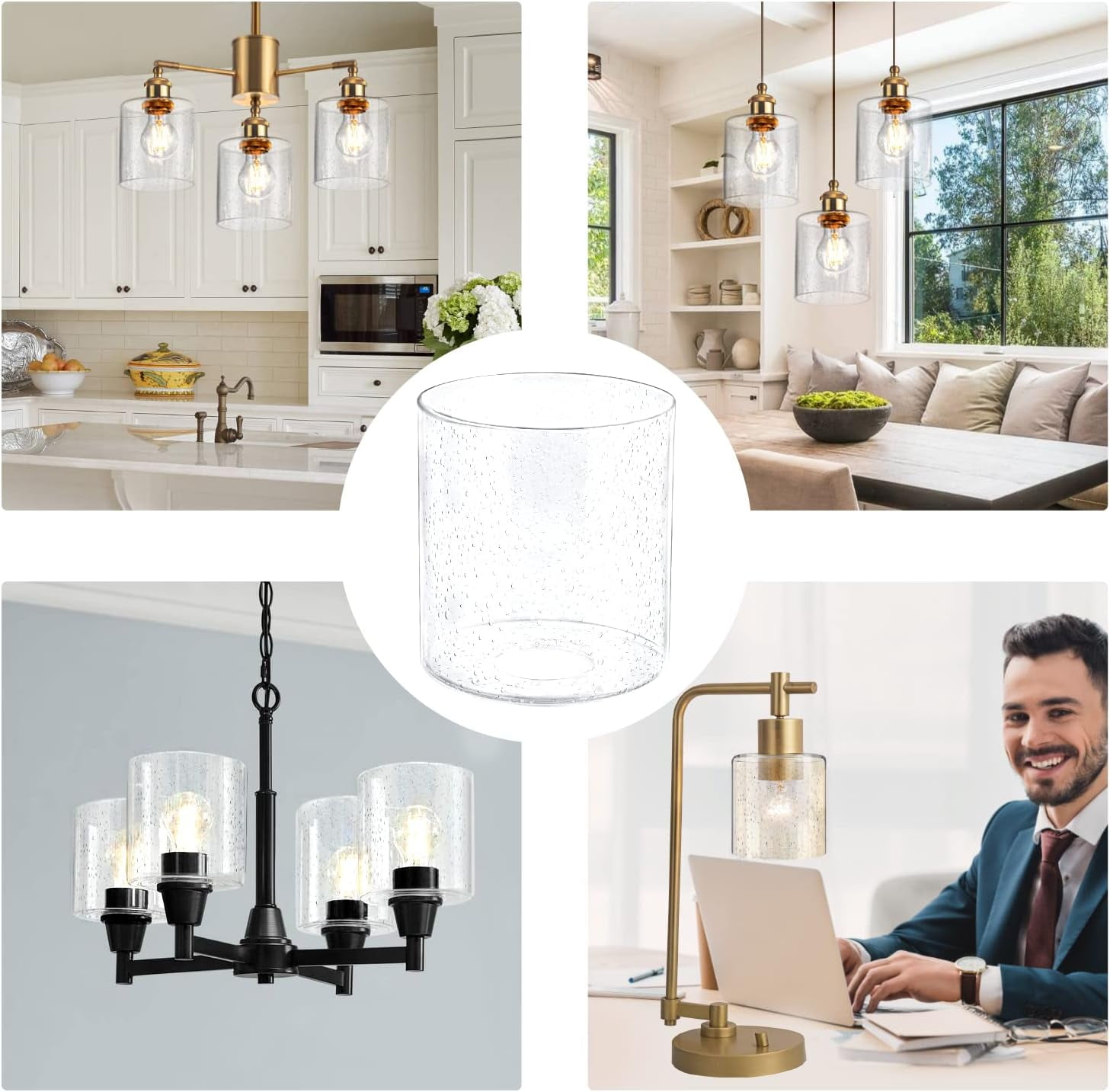 1 Pack Seeded Glass Shade Clear Glass Lamp Shade Replacement Glass Shade for Pendant light, Floor lamp, Desk lamp,Wall Sconces and Bathroom Vanity lights.1-5/8-Inch Fitter Opening