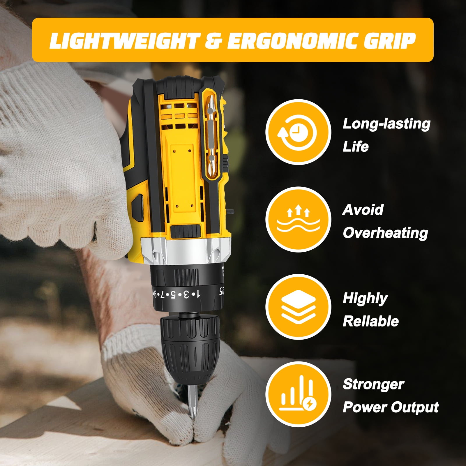 Globalsource 21V Brushless Cordless Hammer Drill & Impact Driver Combo Kit, 2-Speed Power Drill with 2x1.5Ah Batteries & 1H Fast Charger, 25+1 Torque, 2600rpm
