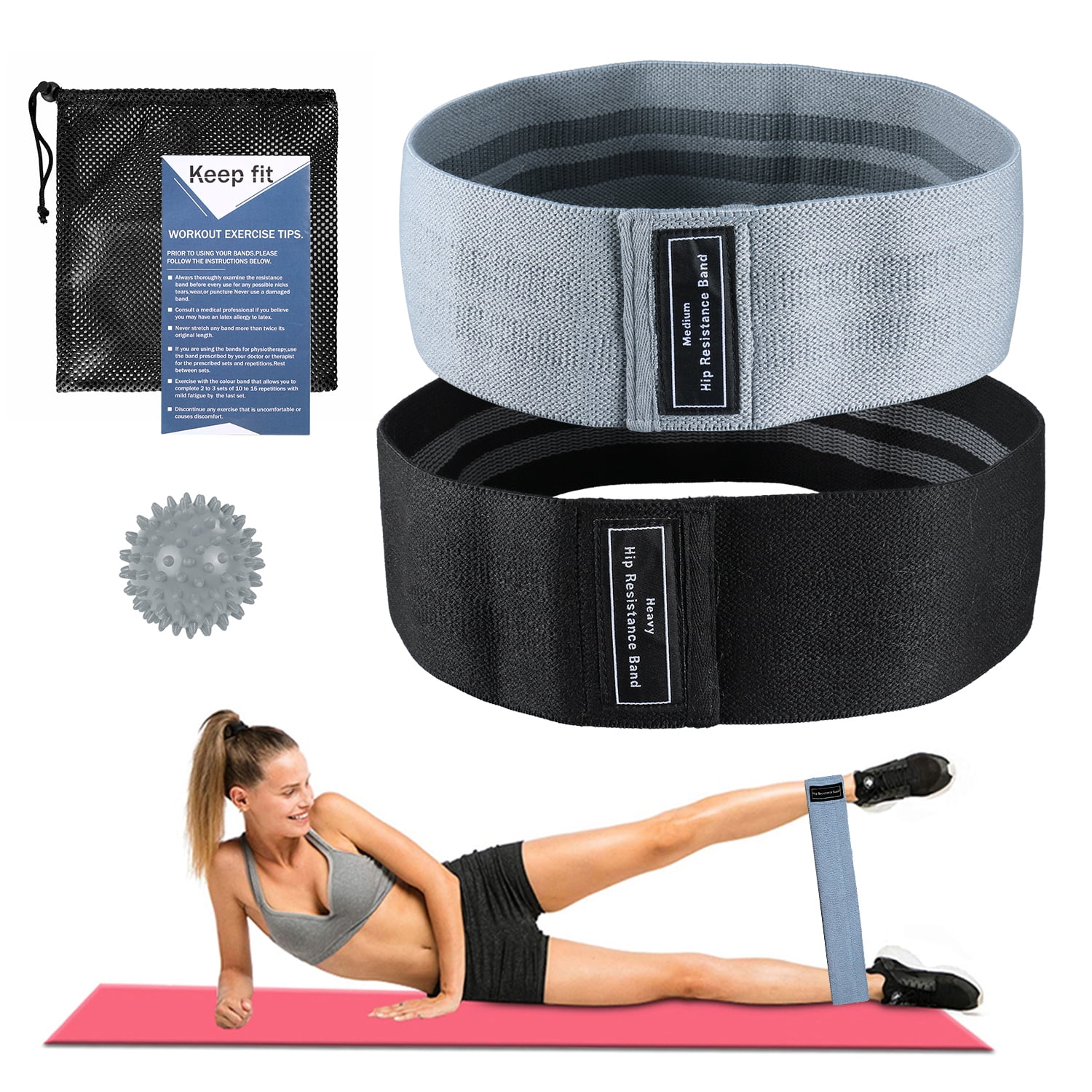 Details about  / Resistance Bands Set of 3 For Booty Butt Hip Anti Slip Bands Set w// Carry Bag