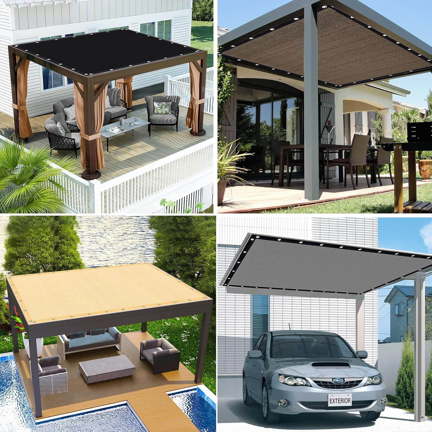 NAWAY 90% Sun Shade Cloth 12'x16' Outdoor Pergola Shade Cover Canopy with Grommets UV Block Privacy Screen for Patio, Backyards, Outdoor, Carport, Garden, Gray