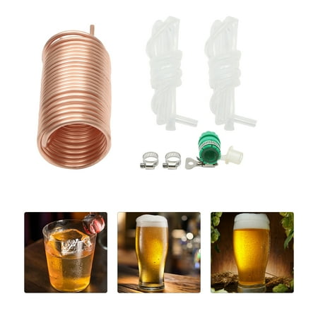 

Wildnix Copper Beer Wort Chiller with Garden Hose Fitting Silicone Hose and Clamp 1.5m Cooling Hose for Brewing Quick Cooling for Beer Production