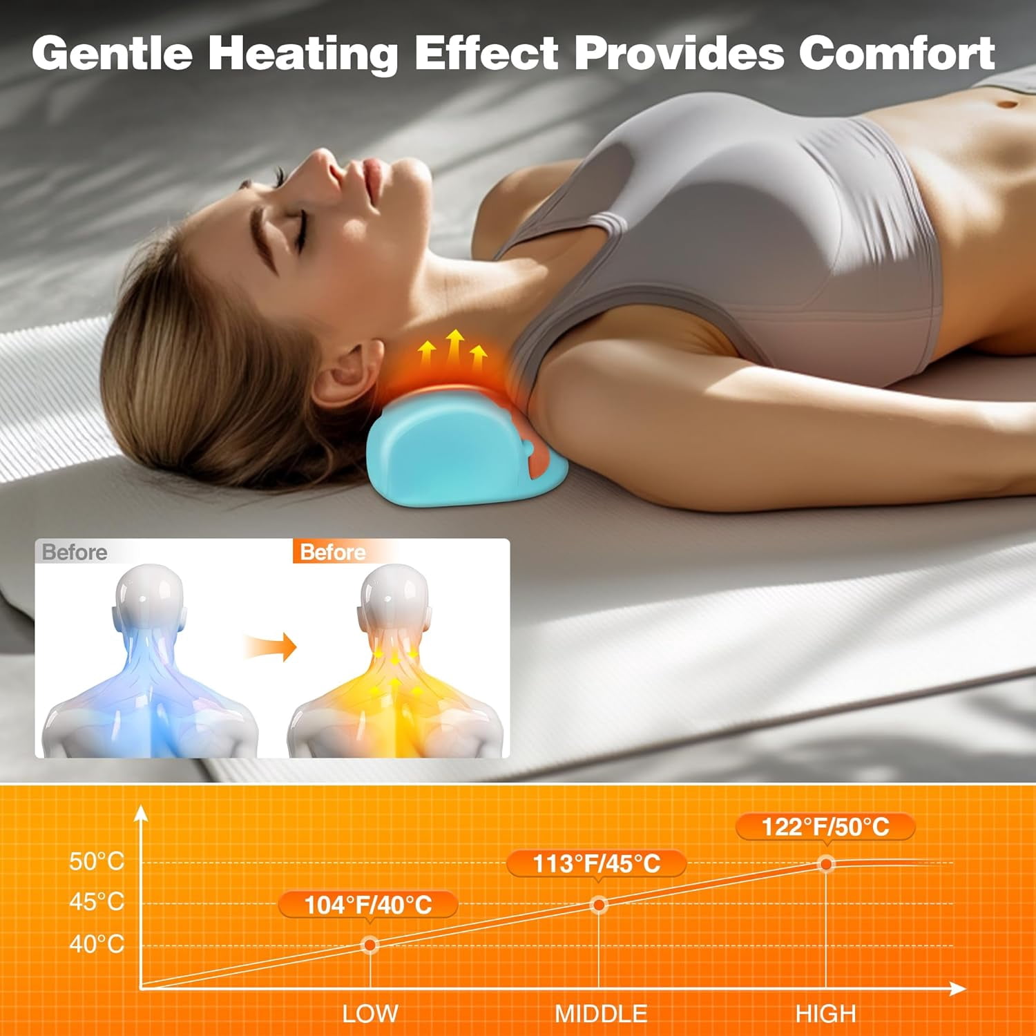 Heated Neck Pillow, Red Light Therapy for Neck Pain Relief, Portable Neck Stretcher Pillow with Heating Pad, Shoulder Relaxer for Muscle Relax, Tension Relief