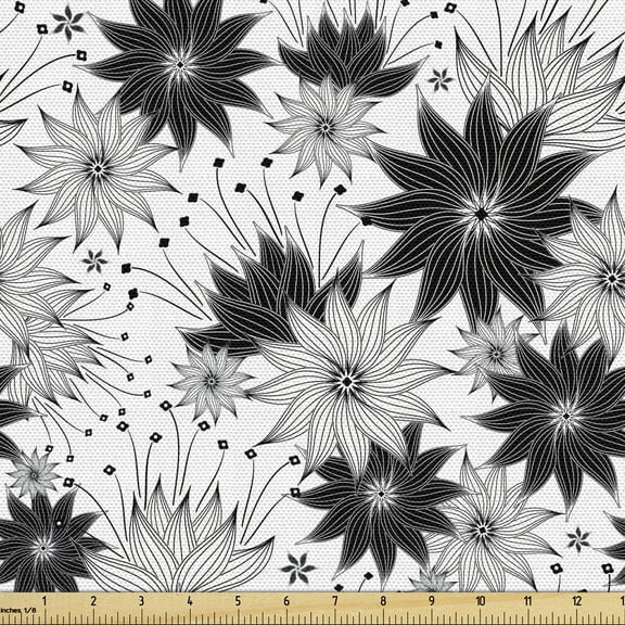 Ambesonne Black and White Fabric by the Yard Upholstery, Vintage Garden, 10 Yards, Black and White