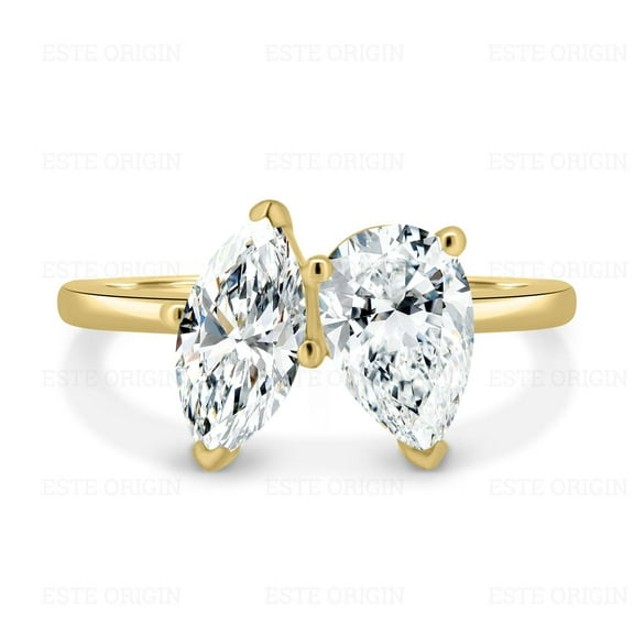 ESTE ORIGIN 2.00Ct Pear & 2.00Ct Marquise Lab-Grown Diamond Toi et Moi Ring in 14K Yellow Gold for Women