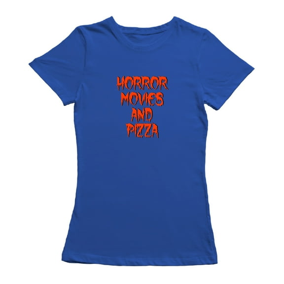 Horror Movies And Pizza Graphic Women Royal Blue T-Shirt, Female Small