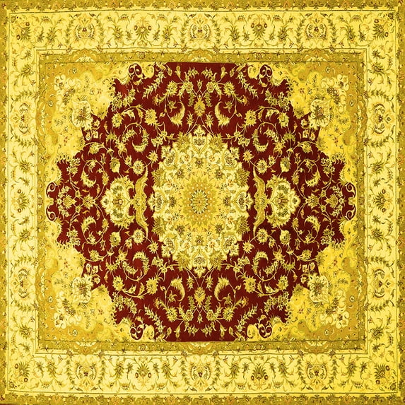 Ahgly Company Indoor Square Medallion Yellow Traditional Area Rugs, 3' Square