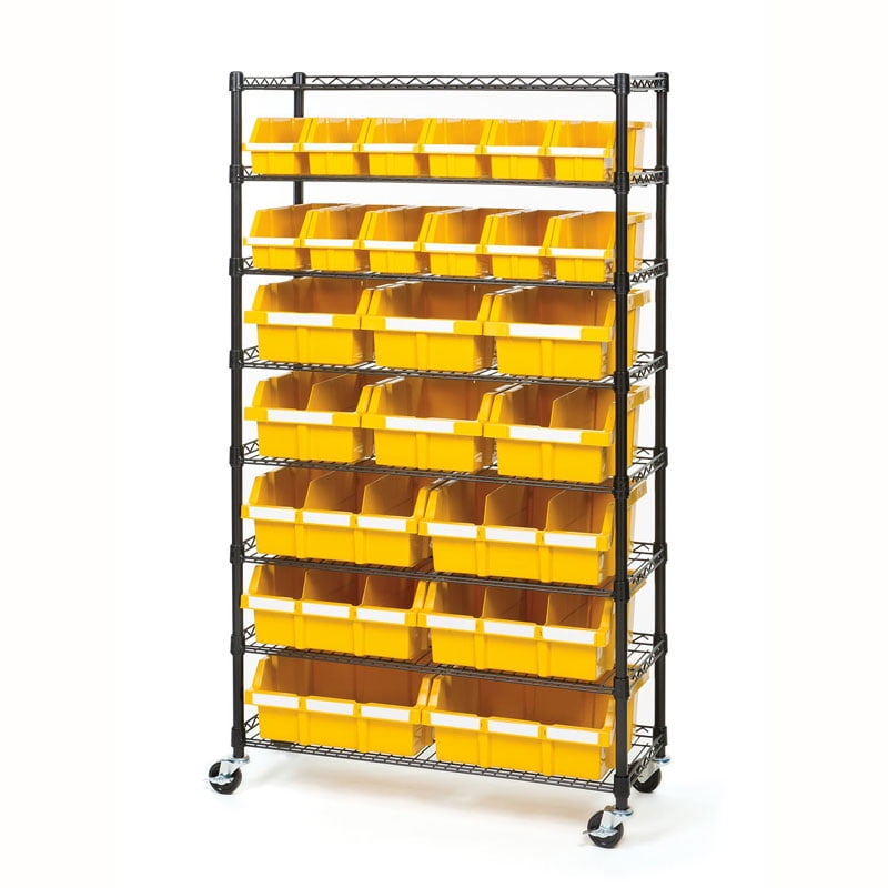 24 Bin Commercial Rolling Bin Rack Storage System 36 W X 14 25