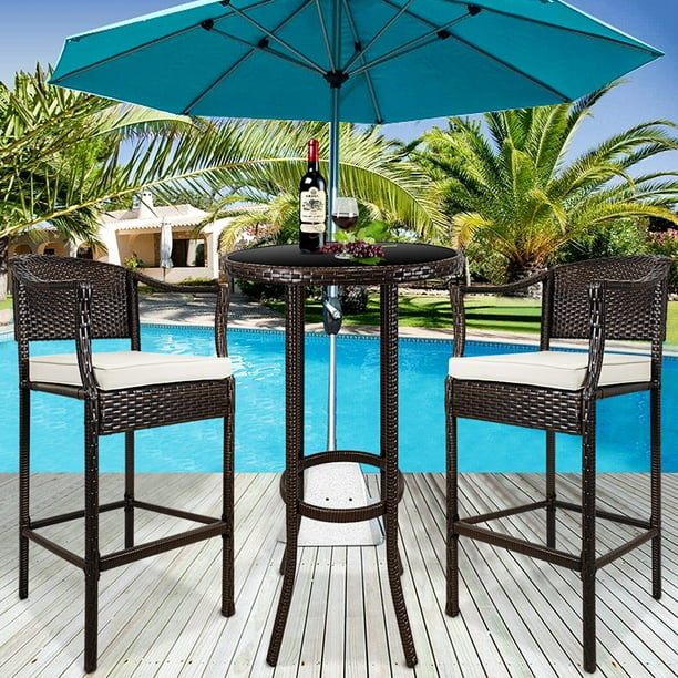 Wicker Patio High Back Chair Set, Two Person Patio Set With Umbrella