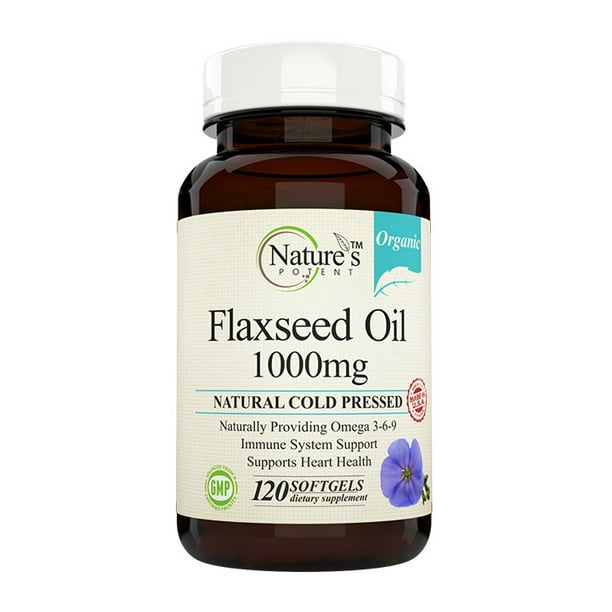 Nature's Potent Organic Flaxseed Oil 1000 Mg, Natural Cold Pressed
