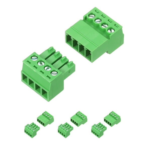 Uxcell 4 Set 4 Pin 3.5mm Pitch PCB Mount Screw Terminal Block Connector, Right Angle Pluggable Phoenix Plug for DIY Electronics Audio Power Modules 26-16AWG Cable
