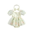 thumbnail image 1 of xiaxaixu Ensemble d'Été 2 Pcs pour Bébé Fille, Robe en Tulle à Manches Courtes Bouffantes avec Bandeau, 1 of 9
