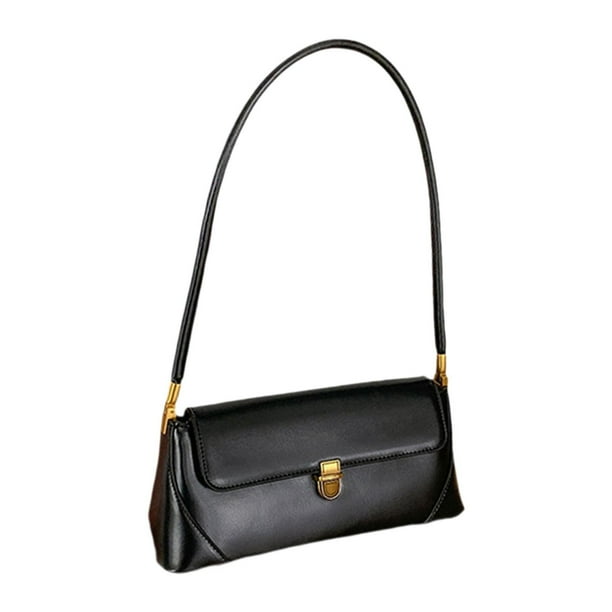 Bolso de mano de piel sintética para mujer, tipo sobre, con asa superior, ideal para ir al trabajo. Negro
