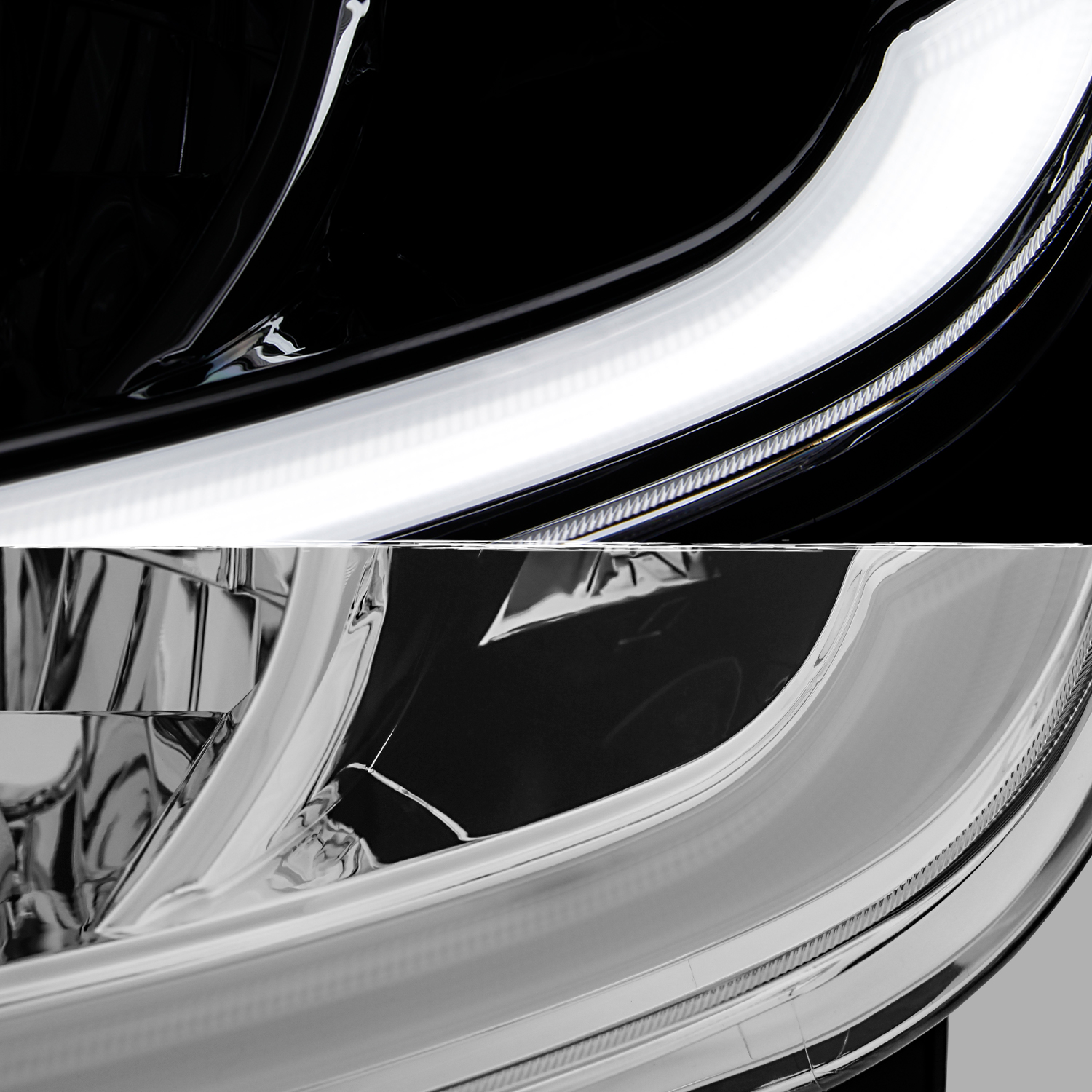 AKKON - Fit 2006-2011 Chevy HHR Halogen Type Headlights Headlamp with LED Bar Chrome Housing Replacement Driver - Passenger