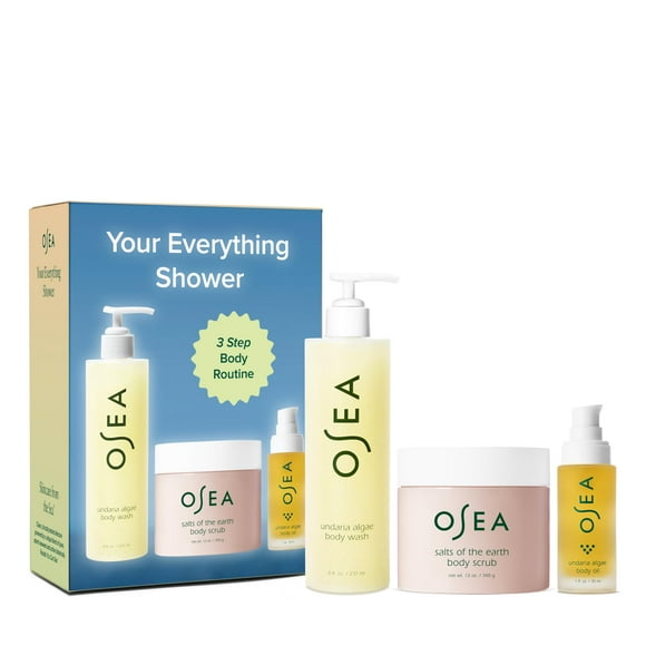 OSEA Everything Shower Set – 3-Step Body Ritual with Body Wash, Exfoliating Scrub & Hydrating Body Oil – Cleanse, Exfoliate
