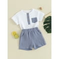 thumbnail image 3 of Bslissey Toddler Baby Boys Summer Clothes Short Sleeve Crew Neck Pocket T-shirt Tops + Solid Color Shorts 2Pcs Outfits Infant Casual Short Pants Sets 3 Months-3 Years, 3 of 10