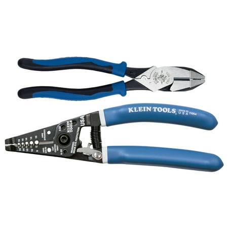 [Buy Together and Save 15%] Klein Tools 11054 Wire Stripper/Cutter with Closing Lock and Klein Tools J2000-9NECR Heavy Duty Crimping Pliers for Side Cutting,