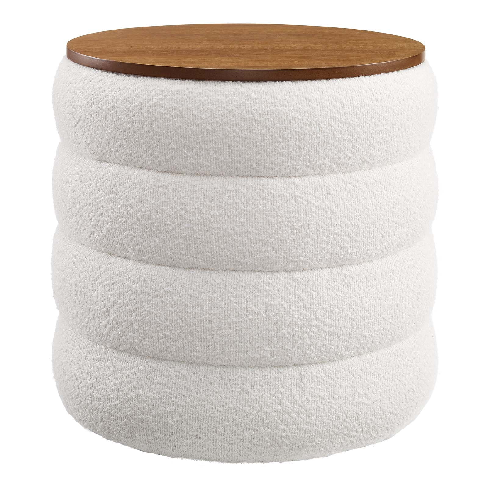 Mezzo Round Boucle Fabric Storage Ottoman in Cloud