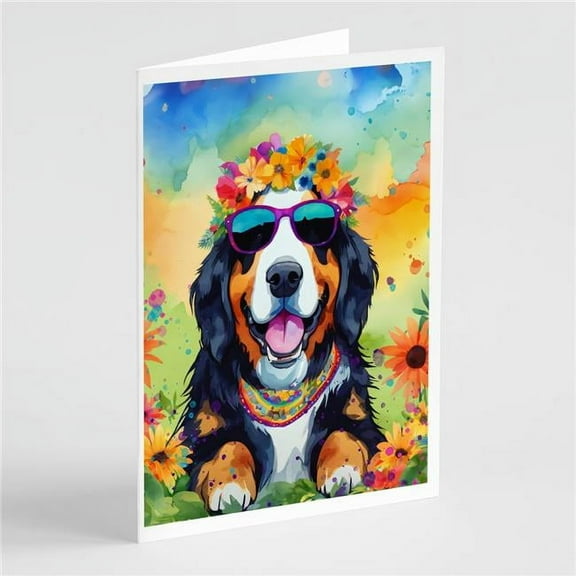 Bernese Mountain Dog Hippie Dawg Greeting Cards Pack of 8 7 in x 5 in