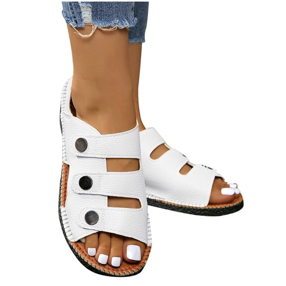 THDHVS Womens Sandals Comfortable,Sandals for Women 2025,Women's Fashion Casual Spring and Summer Hollow Elastic Solid Color Slip-On Sandals White 8.5