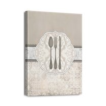 Vintage Kitchen Wall Art Decor Kitchenware Painting Picture Retro Fork Knife Spoon Print on Canvas Arkwork for Home Dining Room Restaurant Decoration Size 12x16 Inch