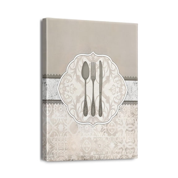 Vintage Kitchen Wall Art Decor Kitchenware Painting Picture Retro Fork Knife Spoon Print on Canvas Arkwork for Home Dining Room Restaurant Decoration Size 12x16 Inch