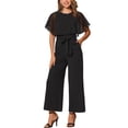 thumbnail image 1 of Mono con mangas acampanadas Inspire Chic para mujer, casual elegante, con cinturón en la cintura, pantalones de pierna ancha, atuendo de una pieza, talla XL, negro, 1 of 6