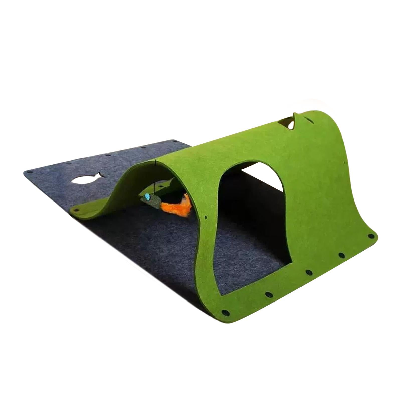 EHJRE Felt Cat Tunnel for Indoor Cats, with Hanging Mouse Cat Toy Foldable Peep Hole Pet Accessories Tent Playing Tube for Kitten Exercise 44x60cm , Green