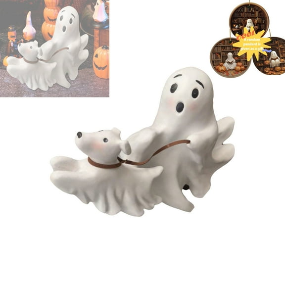 Ghost Walking Dog Statue, 2025 Ghost And Running Dog Statue,Halloween Ghost Dog Figurine Home Tabletop Decorations for Indoor Outdoor