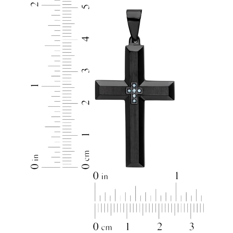 Robert Alton .15 CTW Rounded-Edge Stainless Steel Cross Pendant With Black Diamonds Ts17917