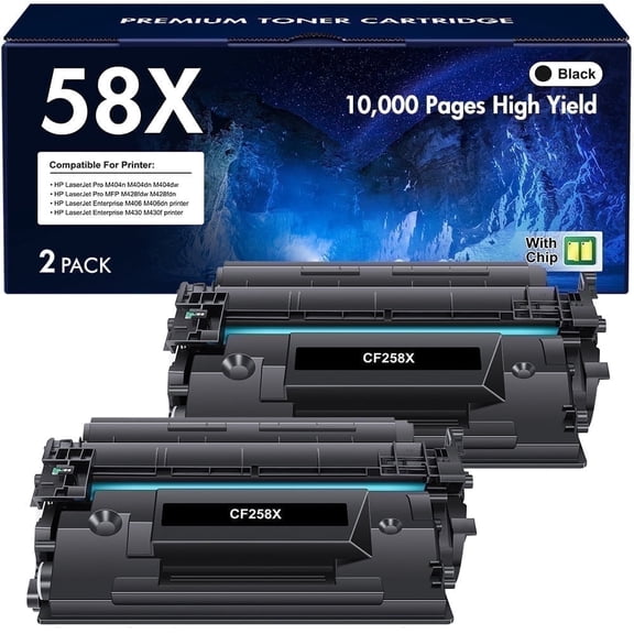 58X Black High Yield Toner Cartridge 2-Pack (With Chip) Compatible for 58A 58X CF258A CF258X LaserJet Pro M404n M404dn MFP M428fdw M428fdn M428dw M406dn M430f M404 M428 Printer Ink
